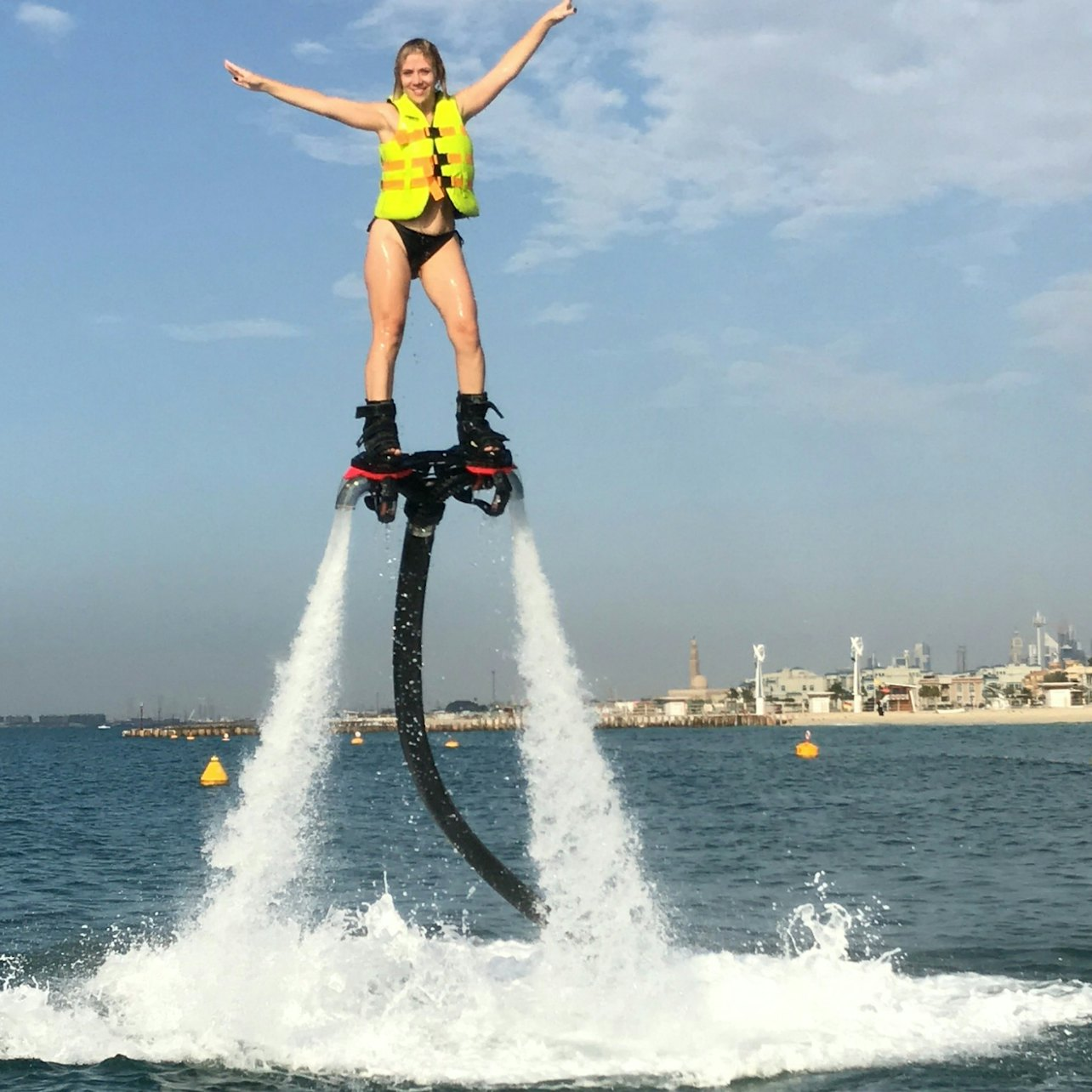 Soar above the Persian Gulf mastering aerial maneuvers while enjoying breathtaking views of Dubai's iconic skyline including the Burj Khalifa and Burj al Arab. Experience unmatched excitement in the sky!